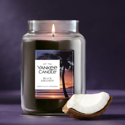 Yankee Candle Black Coconut, Scented Candle, 22oz Large Jar with up to 150 Hour Burn Time, Giftable