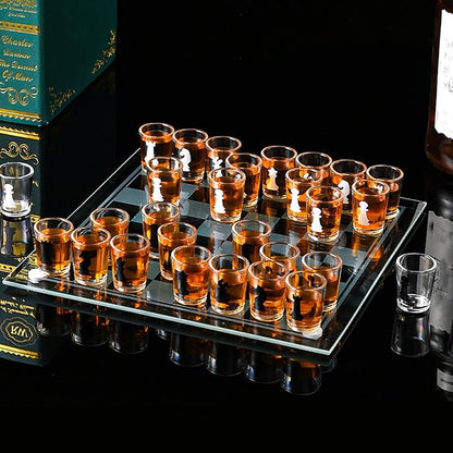 Shot Glass Chess Set – 13.78 Chess Board with 32 Mini 1.89 Shot Glass Pieces Fun Drinking Chess Game for Adults Party Game &amp Novelty Gift