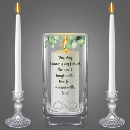 FoldTier Unity Candles with Holder for Wedding Ceremony Set 1 6" Pillar 2 9.8'' Taper Candles 3 Candlestick for Religious Formal Events Church(Green Leaf)