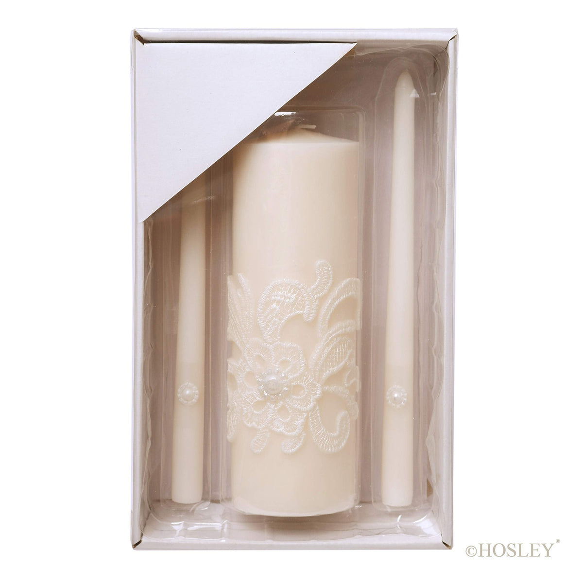 Hosley Gold Metal Unity Candle Holders Set for Wedding Ceremony, Includes 1 Pillar and 2 Taper Candles and one Metal Holder