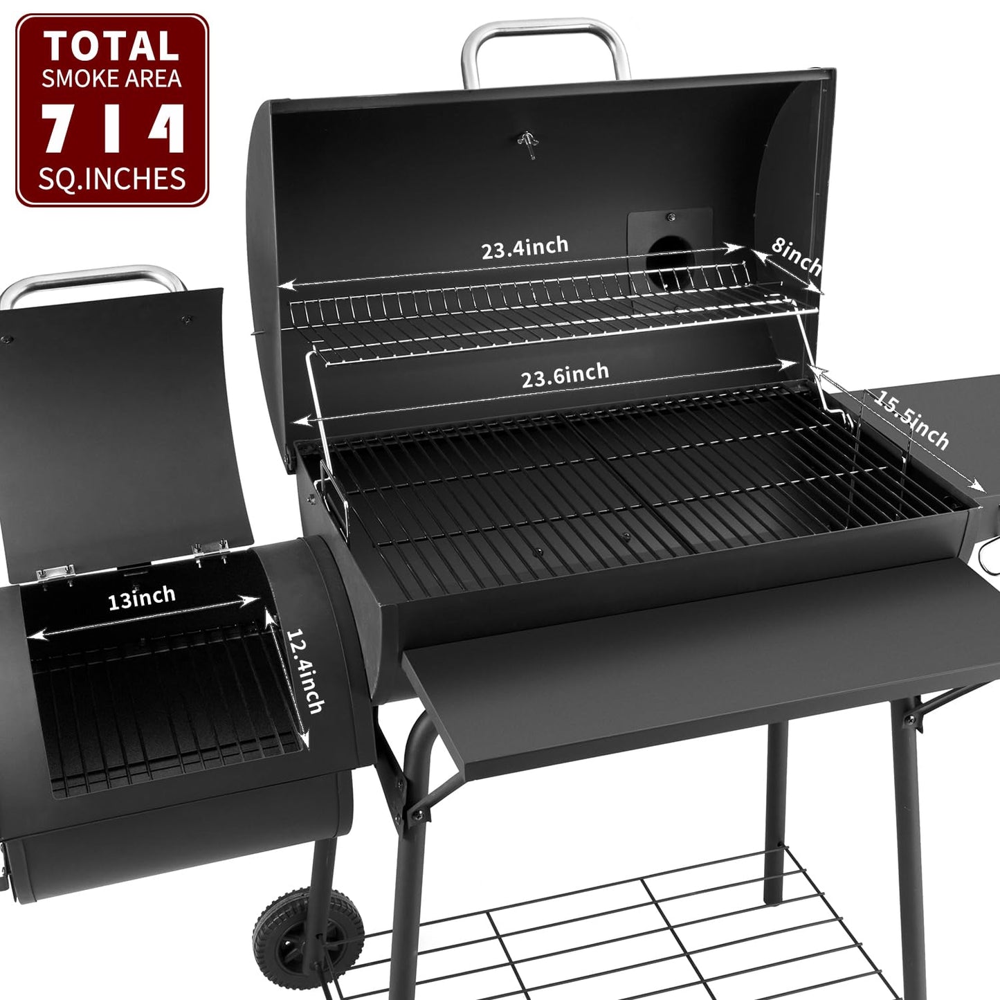 Charcoal Grill with Offset Smoker,BBQ Grills with Side Table,Outdoor Cooking with 714 Square Inches,Backyard Camping Picnics, Patio and Parties, Black by DNKMOR