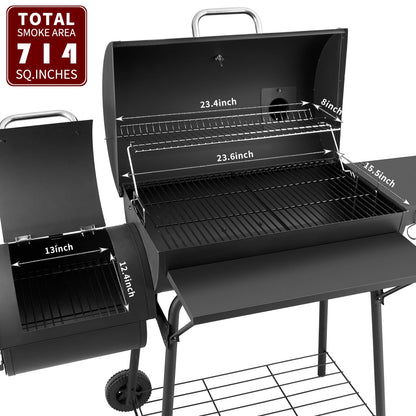 Charcoal Grill with Offset Smoker,BBQ Grills with Side Table,Outdoor Cooking with 714 Square Inches,Backyard Camping Picnics, Patio and Parties, Black by DNKMOR