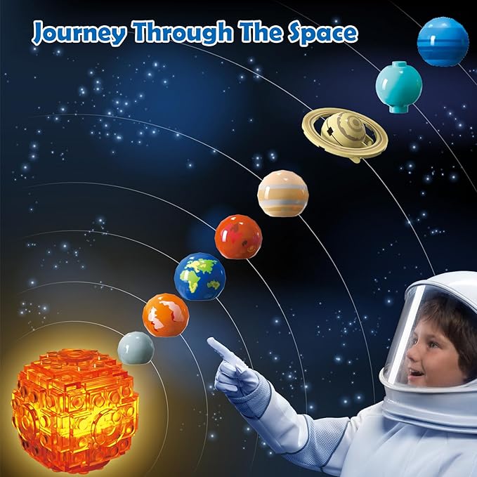Solar System Building Sets with Light - Rotatable Space Exploration Building Toys with 9 Planets &amp Rocket Sets Science Astronomy Educational Gifts for Boys Girls Age 8+ Years Old Kids(775 PCS)