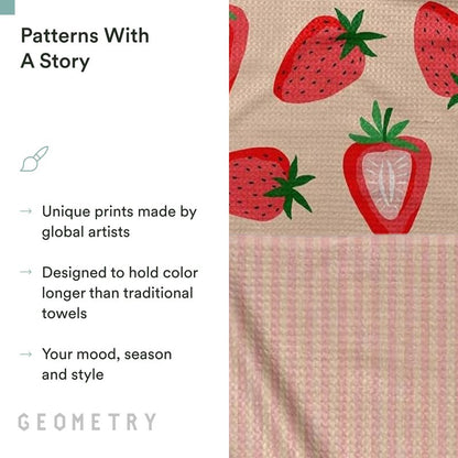 GEOMETRY Spring Kitchen Towels - Quick Dry Microfiber Cloth Spring & Summer Dish Towels for Kitchen Drying - Premium Quick Dry Towel - Strawberry Sunshine, 18" x 30" - 2-Pack