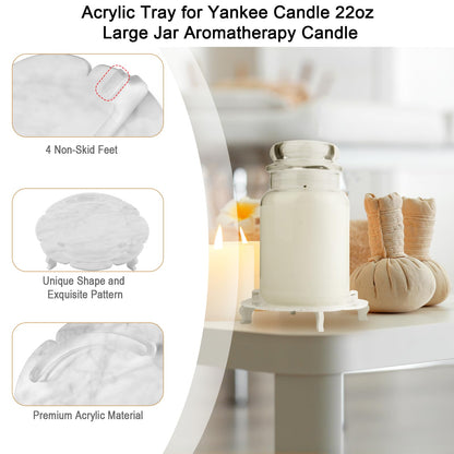 Beautyflier Scented Candle Holder Tray, Pedestal Stand for Yankee Candle Classic 22oz Jar, Decorative Marble Acrylic Plate, Holder ONLY (White)