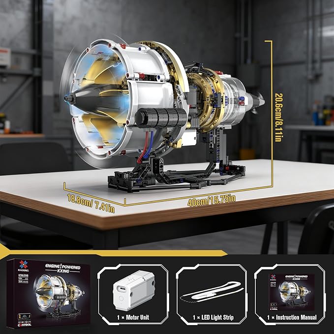 HIGH GODO Jet Engine Building Set Mini Engine Model Kit that Runs Visible Aircraft Turbofan Engine Kit with Motor Lights &amp App Control STEM Toys Gifts for Adults Teens Age 14+ (564 PCS)