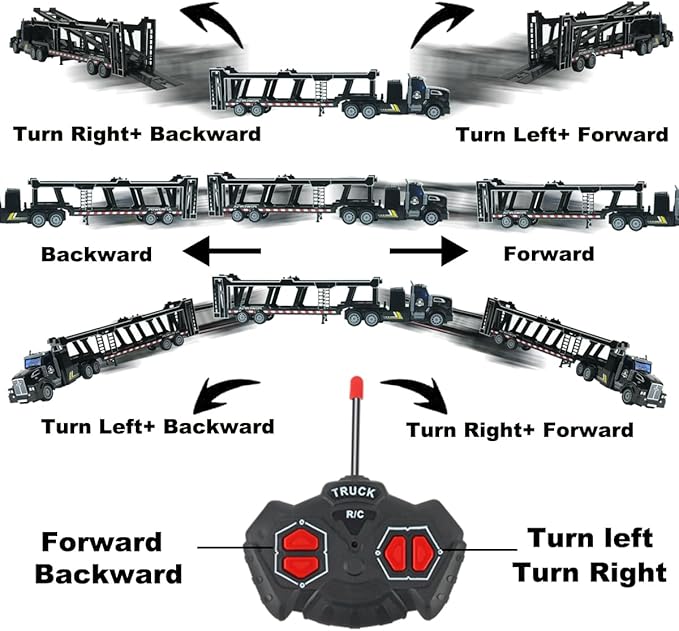 Remote Control Car Transporter Truck Includes 6 Cars 14 1:48 Car Transporter Semi Truck Toy Equipped with 2 Rechargeable Batteries Gifts Ideas for Boys Age 3-8 Year Old