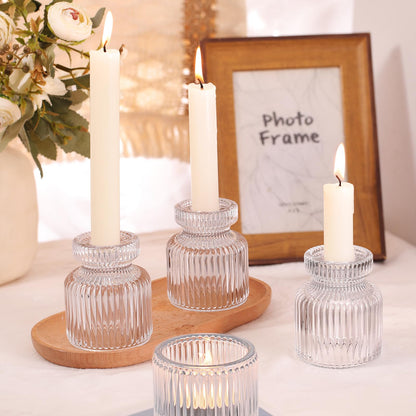 DARJEN 12 Pcs Glass Candlestick Holders- Clear Taper Candle Holders Tealight Votive Candle Holders for Table Centerpieces, Wedding, Dinner Party, Home Decor