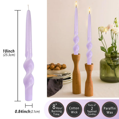 Purple Taper Candles 10inches Spiral Taper Candles Purple Long Twisted Candlesticks Smokeless Unscented Candle Stick Dinner Tall Candle for Christmas advent Home Décor Weddings Festive Seasons Holiday