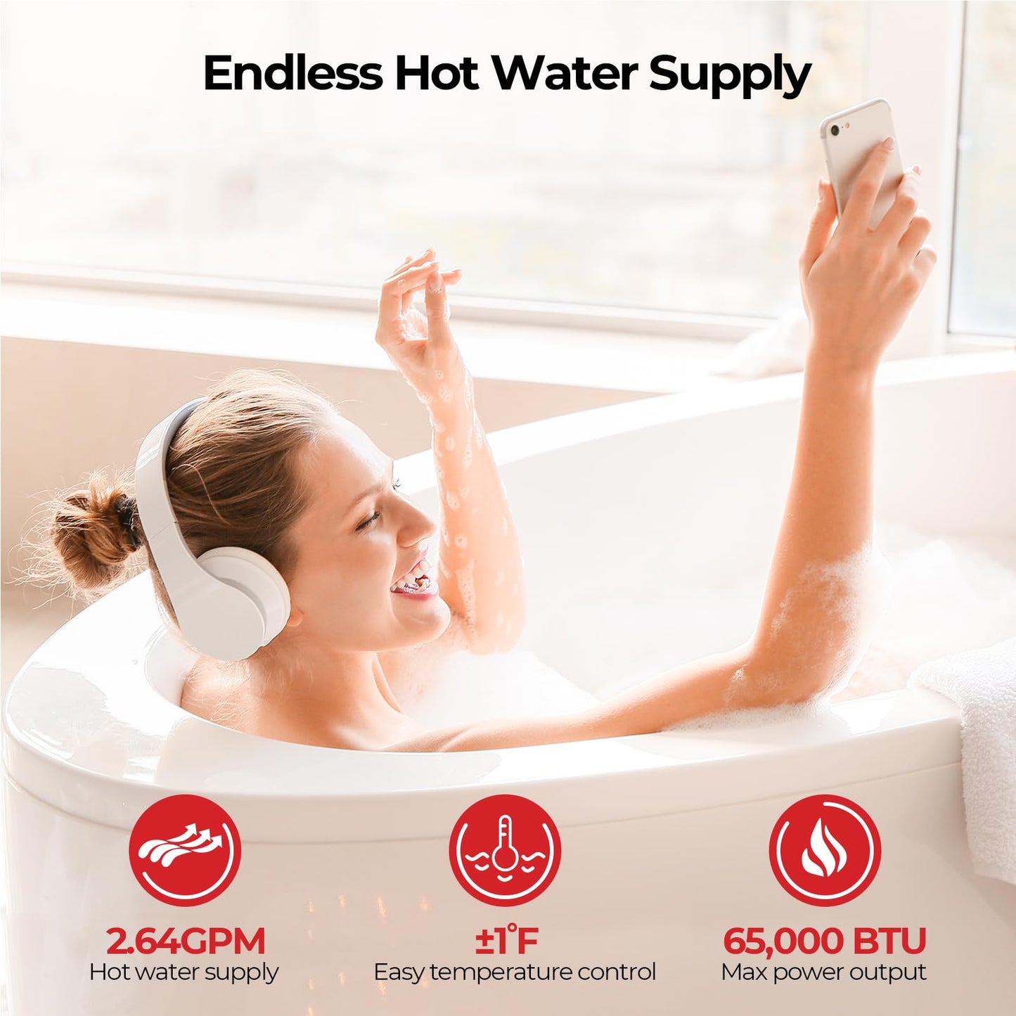 CAMPLUX Climatech 3 Tankless Water Heater Propane, 65,000 BTU Propane On Demand Hot Water Heater, Max 2.64 GPM, Indoor Installation, CX264, White