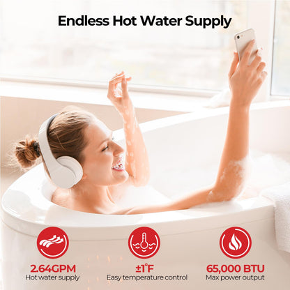 CAMPLUX Climatech 3 Tankless Water Heater Propane, 65,000 BTU Propane On Demand Hot Water Heater, Max 2.64 GPM, Indoor Installation, CX264, White