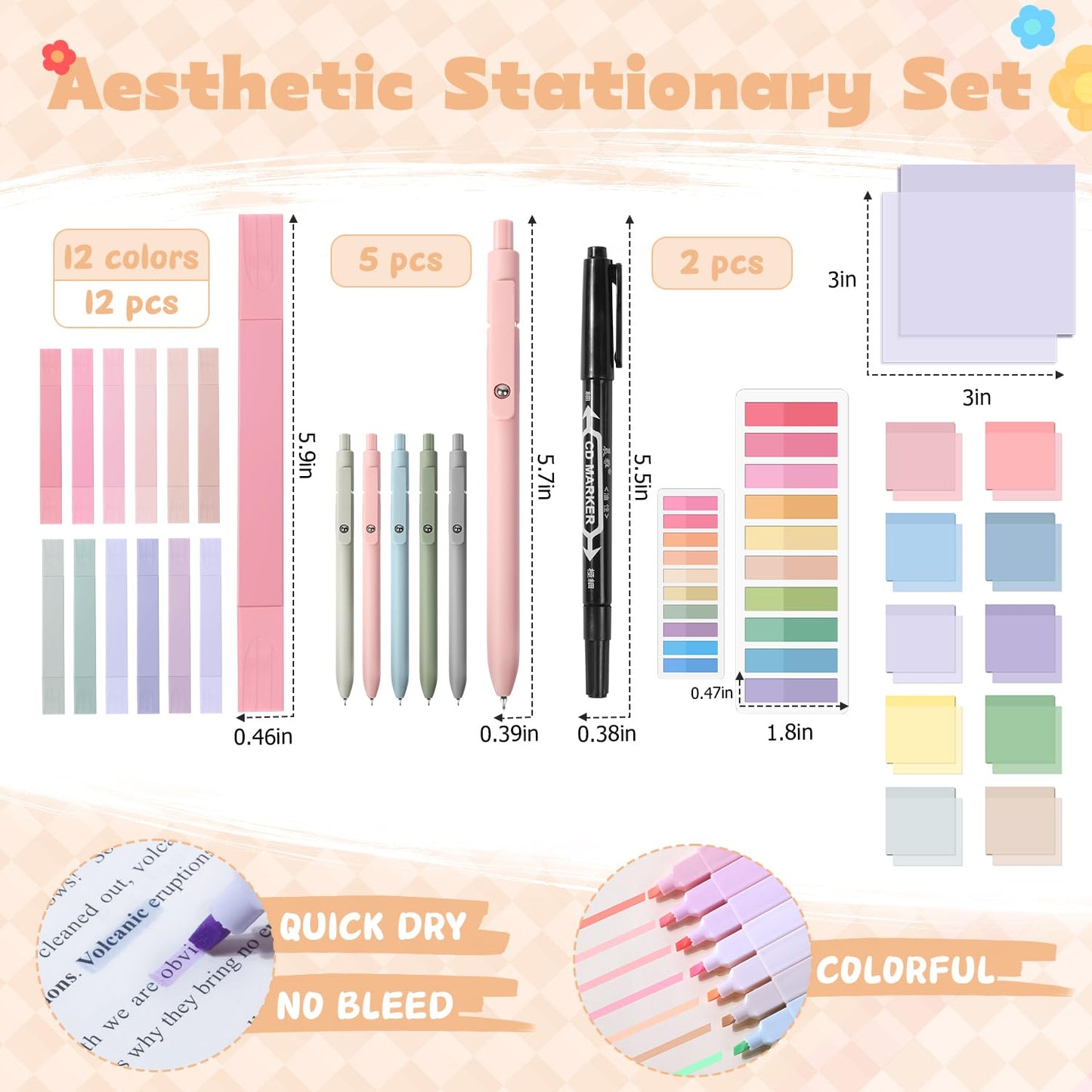 KOUDGY 49Pcs Book Annotation Kit - Aesthetic School Supplies with Cute Pen Case Highlighters Gel Pens and Marker, Sheets Transparent Index Tabs Sticky Notes Bible Study Supplies(Dark Blue)
