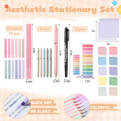 KOUDGY 49Pcs Book Annotation Kit - Aesthetic School Supplies with Cute Pen Case Highlighters Gel Pens and Marker, Sheets Transparent Index Tabs Sticky Notes Bible Study Supplies(Dark Blue)