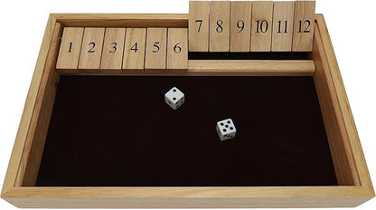 WE Games Wooden Shut The Box - Close The Box Set with 12 Number Tiles &amp 2 Dice Games - 13.5” Natural Wood Finish