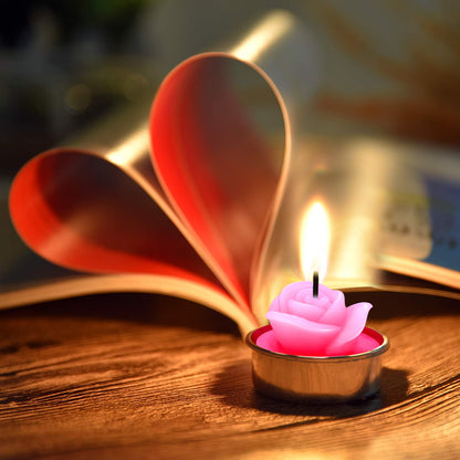 TecUnite 12 Pieces Rose Tealight Candles Handmade Delicate Rose Flower Candles for Valentines Spa Party Wedding Gift Home Decor(Pink)