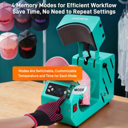 Auto Hat Heat Press Machine, Automatic Open/Release, 4 Memory Modes, Precise Temp/Timer Control, 6.54"x3.84"Curved Heat Plate, Hat Stretcher, for Caps, Sublimation, Vinyl, Heat Transfer