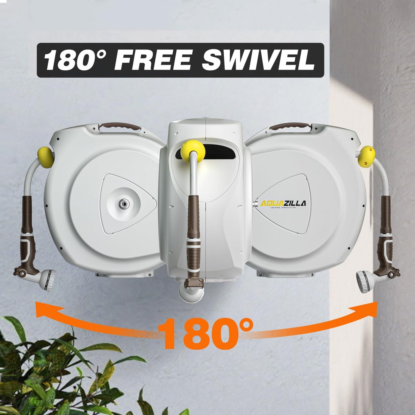 Retractable Garden Hose Reel, 1/2 in 100+6 ft, Heavy Duty Wall Mounted Water Hose Reel, Spring Power Automatic Rewind, Any Length Lock, 180° Swivel Bracket, 10 Pattern Spray Nozzle