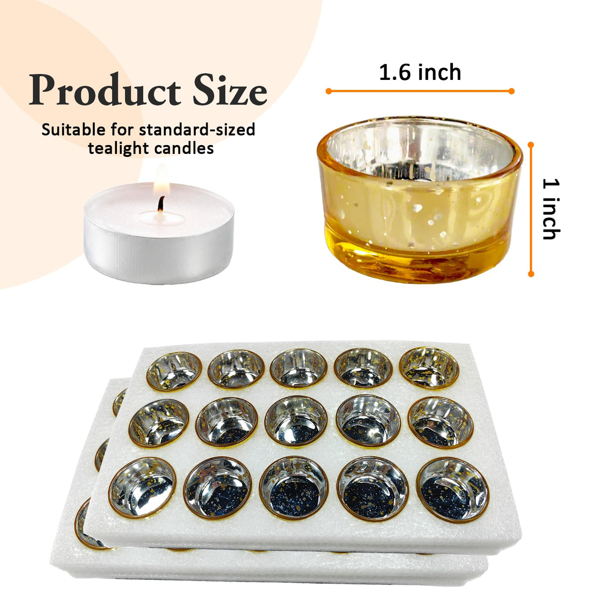 GOLDEAL 30 Pcs Samll Glass Tealight Candle Holders Speckled Gold Glass-Tea Candle Holders Bulk-Perfect for Weddings, Parties, Dinners - Ideal for 1.5" Standard Tealights and Candle Moulds…