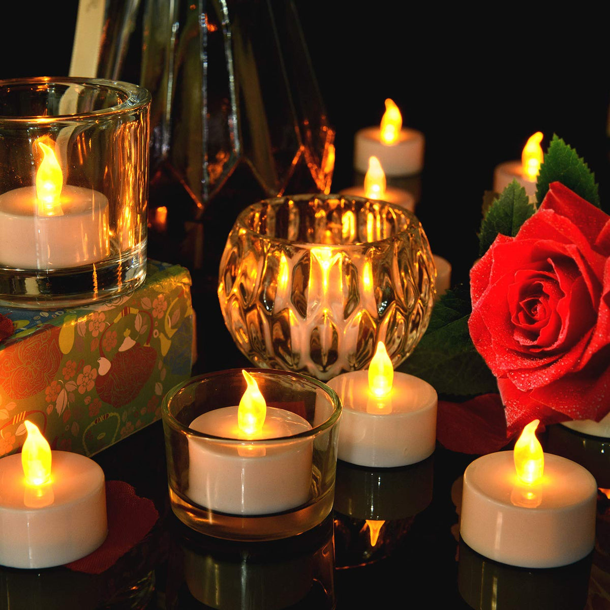 Pandaing Lasts 2X Longer Flameless Tealight Candles [50 Pack, Batteries Included], Realistic Tea Lights Candles, Flickering Bright Tealights, Battery Operated Unscented Candles