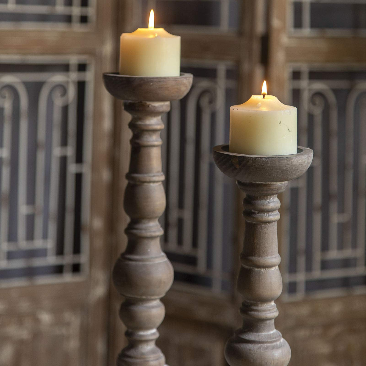 Floor Candle Holders Tall Set of 2, Candle Holders for Pillar Candles, Wood Handcrafted Rustic Candle Holder, Large Decorative Candles for Wedding Home Party, Farmhouse Pillar Candle Stand