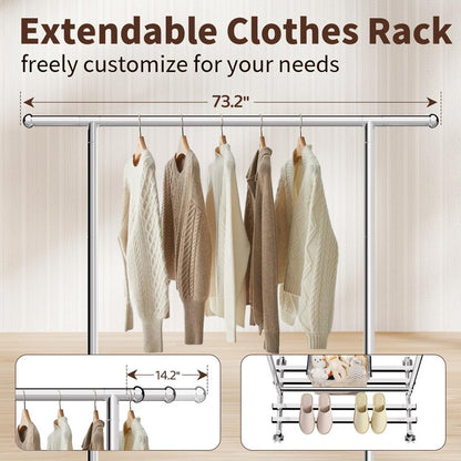 mahumahu Clothes Rack, 480LBS Clothing Rack with Wheels & Shelf, Rolling Racks for Hanging Clothes Portable Adjustable Garment Racks