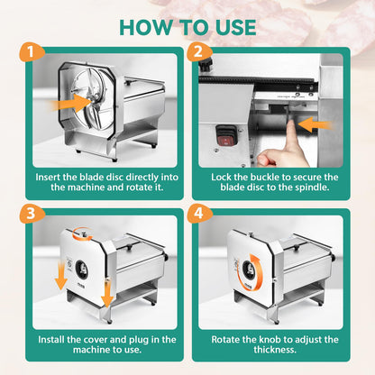 Newhai Commercial Deli Food Slicer Automatic Cooked Pork Beef Cutter Electric Vegetable & Fruit Slicing Machine 0-10mm Thickness Adjustable Commercial Block Cheese Cutter for Lunch Meat Ham Sauage