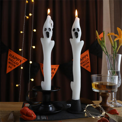 Ghoest Tapered Candle White Candlesticks,Halloween Taper Candles Unscented Church Candles Long Candle Sticks for Harry Potty Party Wedding Home Decor