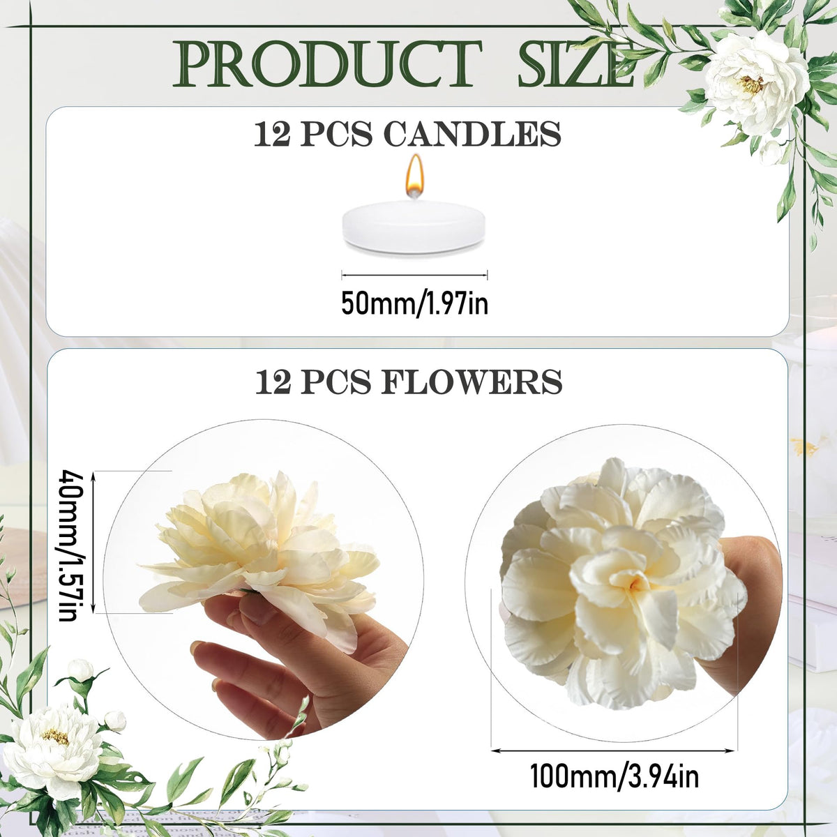 24 Pcs Floating Candles for Centerpieces and Floating Flowers for Centerpieces Champagne Artificial Flowers Vase Fillers for Wedding Table Party Home Decoration