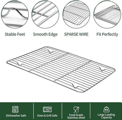 CEKEE Stainless Steel Baking Sheet Set - Heavy Duty Cookie Pans with Cooling Racks | 9 x 7 Inch, Dishwasher Safe