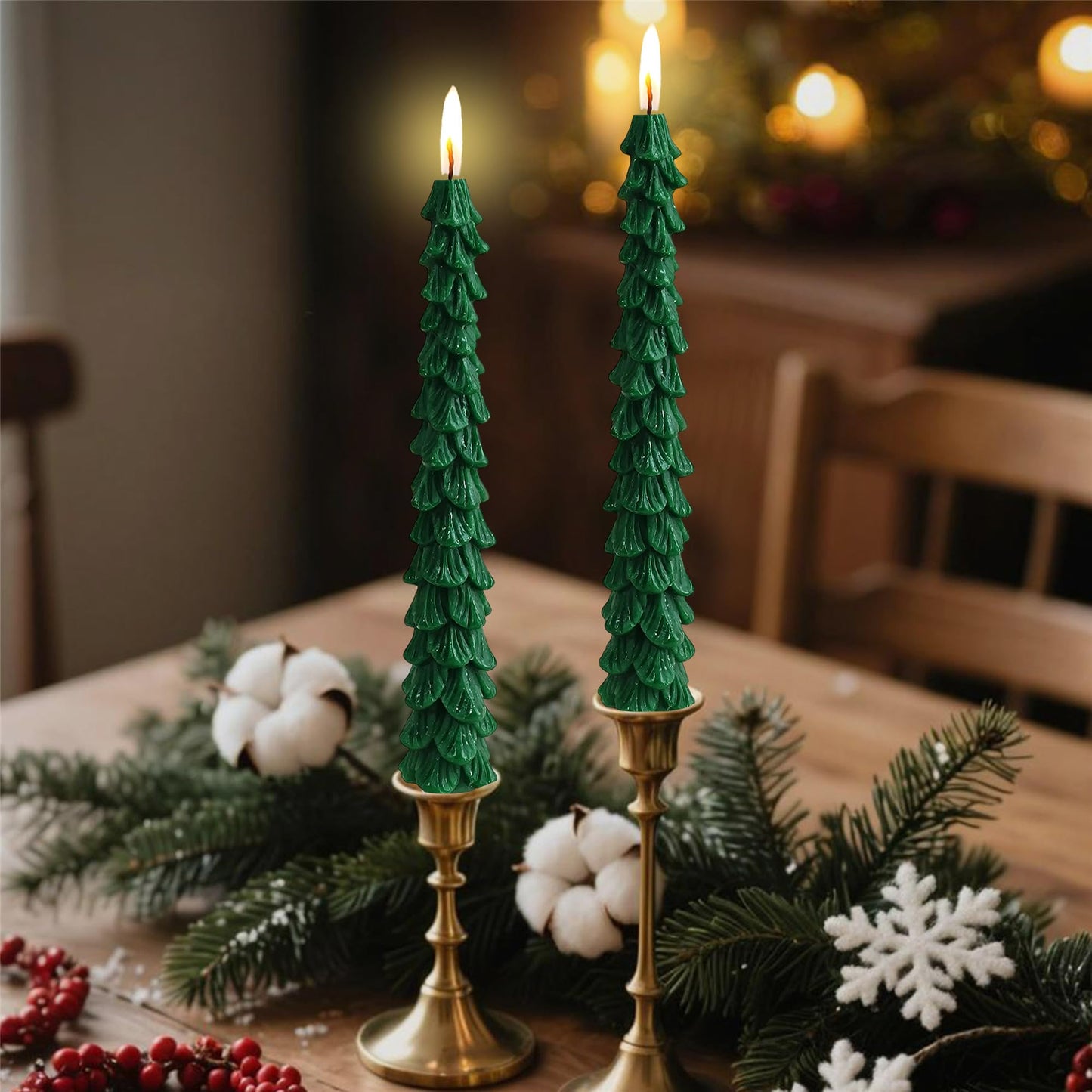 Christmas Tree Candle Green Candlesticks - Gedengni 10inches Unscented Tree Shaped Taper Candles Decorative Tapered Candles Cute Candle Sticks for Holiday Wedding Party Dinner Table Decoration, 2pcs