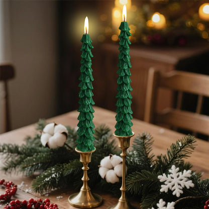 Christmas Tree Candle Green Candlesticks - Gedengni 10inches Unscented Tree Shaped Taper Candles Decorative Tapered Candles Cute Candle Sticks for Holiday Wedding Party Dinner Table Decoration, 2pcs