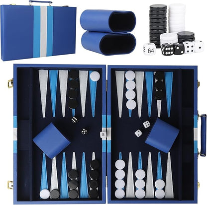 Froggod 15 inch Backgammon Sets for Adults - Classic Board Game for Adults - Portable Travel Backgammon Set for 2 Players - Perfect Adult Board Games for Gifts &amp Family Fun(Vivid Blue)