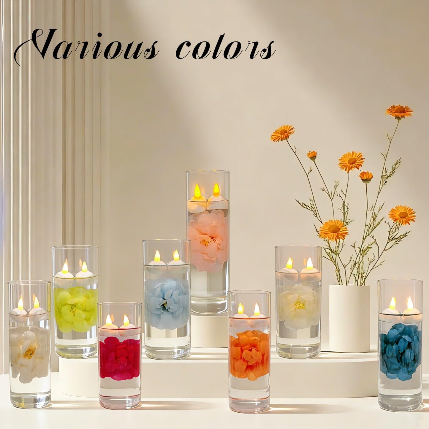 Qazcnd 24 Pack Flameless Floating Candles and Floating Artificial Flower Led Battery Operated Waterproof Floating Candles Tea Lights for Vases Centerpieces at Wedding, Party, Pool Decor Purple