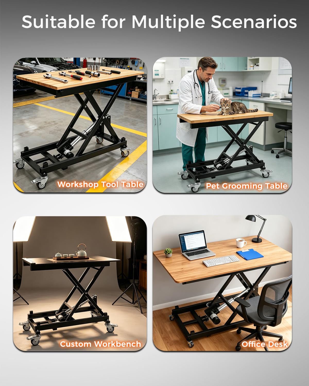 Electric Scissor Lift Table 440LBS Capacity with 4 Wheels, 7.1-26 in Adjustable Height Lifting Platform with Wired/Wireless Remote, for DIY Working Platform, Desk, Material Handling