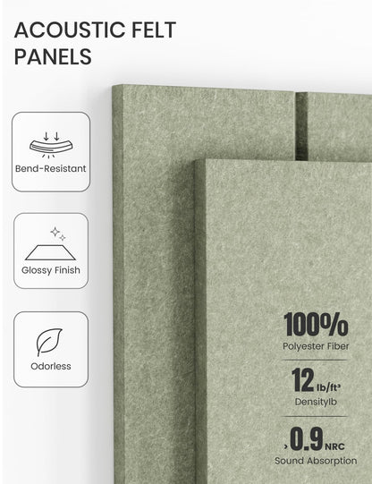 Fluxynara Felt Bulletin Board Tiles Large 48" x 36" Cork Board Alternative-12 Pack with 70 Adhesive Tabs, Thick Slat Wall Panels for Office Decor, Push Pin Board Wall Organizer Alternative-Sage Green