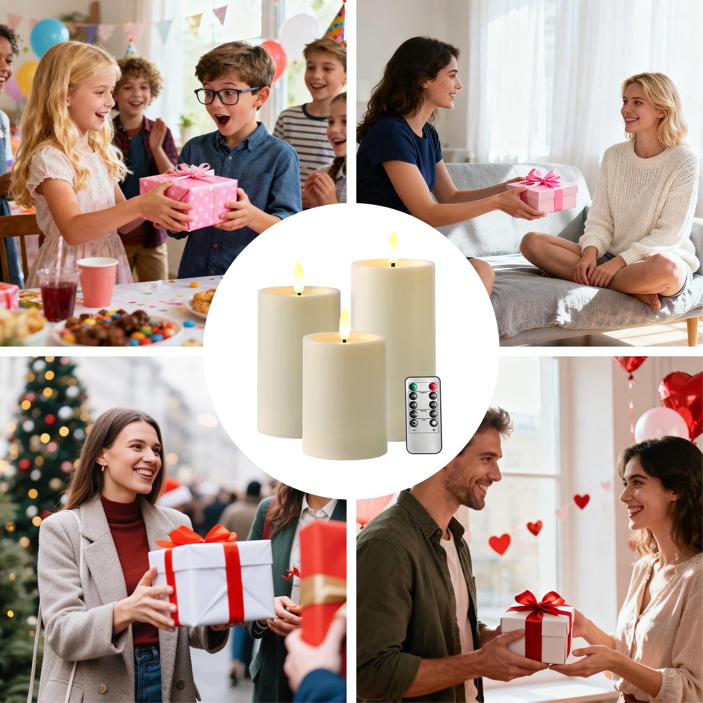 Outdoor Candles with Timer Waterproof, 3PCS 3" x4" 5" 6" Flameless Candles with Remote Battery Operated Candles, Realistic Flame Effect LED Pillar Candles for Fireplace Christmas Patio Centerpieces