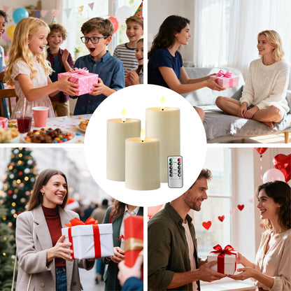 Outdoor Candles with Timer Waterproof, 3PCS 3" x4" 5" 6" Flameless Candles with Remote Battery Operated Candles, Realistic Flame Effect LED Pillar Candles for Fireplace Christmas Patio Centerpieces