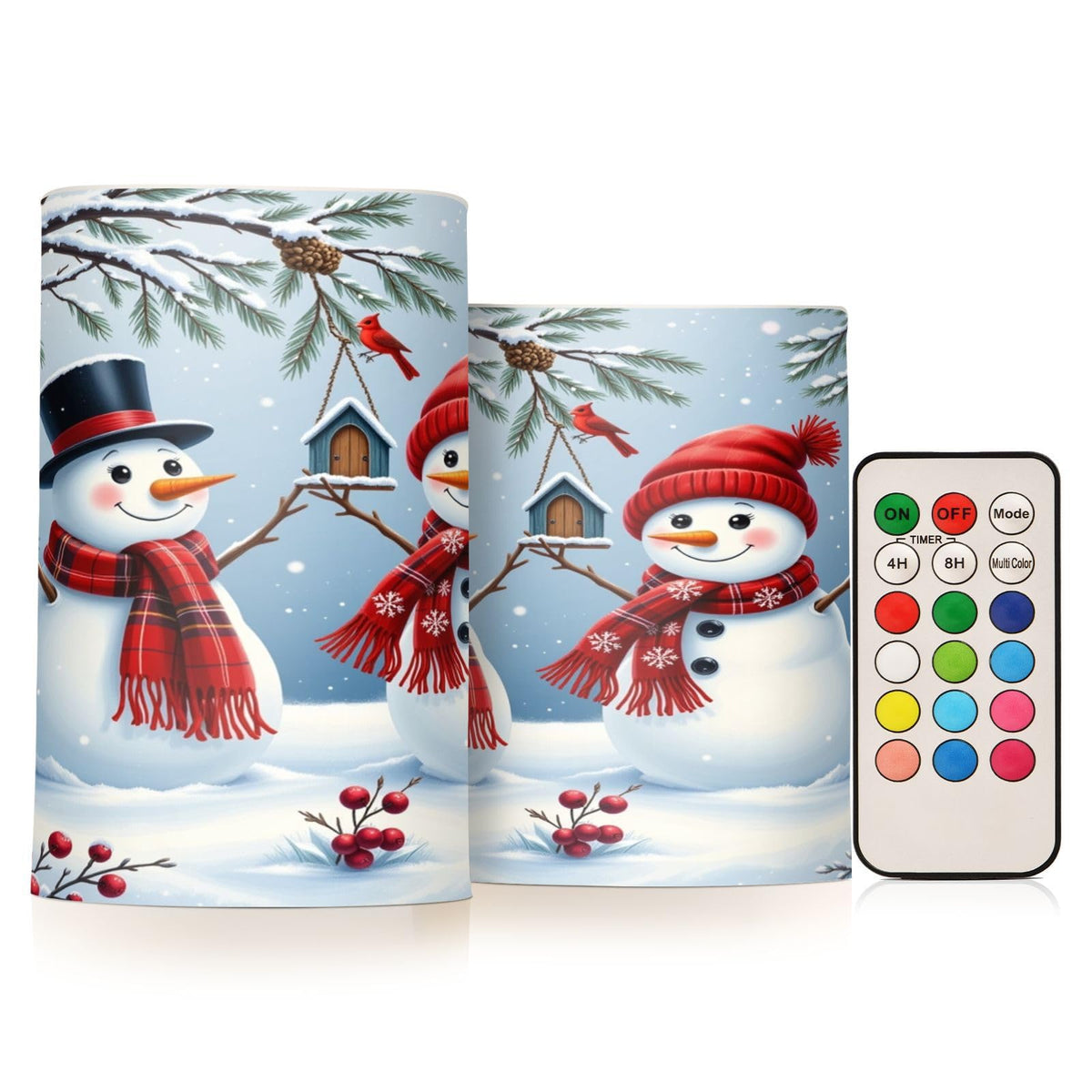 Eionryn Christmas Winter Snowman Couple Flameless Candles Battery Operated LED Candles with Remote Timer Electric Candles for Home Party Decor 2pcs
