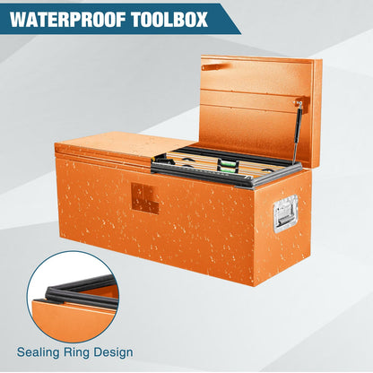 PeakPursuit Heavy Duty Orange Steel Truck Bed Tool Box – 48x15x15 in Weatherproof Lockable Storage Chest, Powder-Coated Metal Safe for Pickup, RV, Trailer, Grooved Cover Style