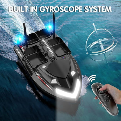 RC Bait Boat for Fishing with 4 Bait Containers 1640FT Remote Range Line Drop Cruise Control Dual 5200mAh Batteries LED Lights Hook Release &amp Carry Bag (Black)