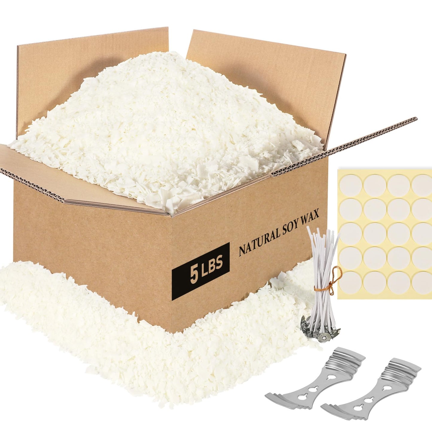 SAEUYVB Soy Candle Wax for Candle Making - Natural Soy Wax Flakes 5 lbs Bag, 20 Cotton Candle Wicks, 20 Wick Stickers & 2 Centering Devices