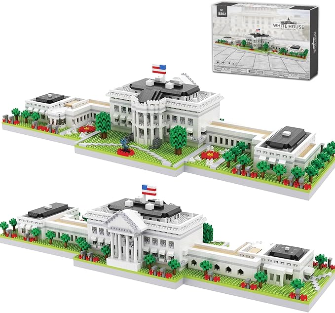 White House Micro Building Blocks Set 3000 Pieces Panoramic Architecture Model Kit (Includes West &amp East Wings) Expert Mini Bricks Puzzle for Adults Washington DC Landmark Souvenir Gift