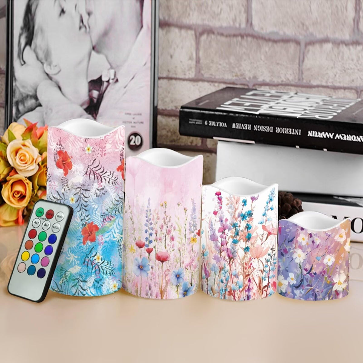 Ystardream Candle Sets for Women Gift Elegant Flower Flickering Flameless Candles Unity Candles for Wedding Ceremony Set,Beautiful Addition to Any Dinner Table,Bedroom,Outside Party