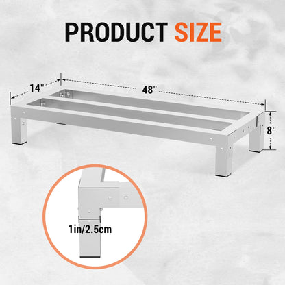 HOCCOT 2 Pack Aluminum Dunnage Rack, 48"x14" Commercial Storage Rack, Food Floor Rack Stand with 1.5mm Thick Aluminum Tube & Tool-Free Assembly for Kitchen, Garage, Warehouse, Restaurant, Vehicle
