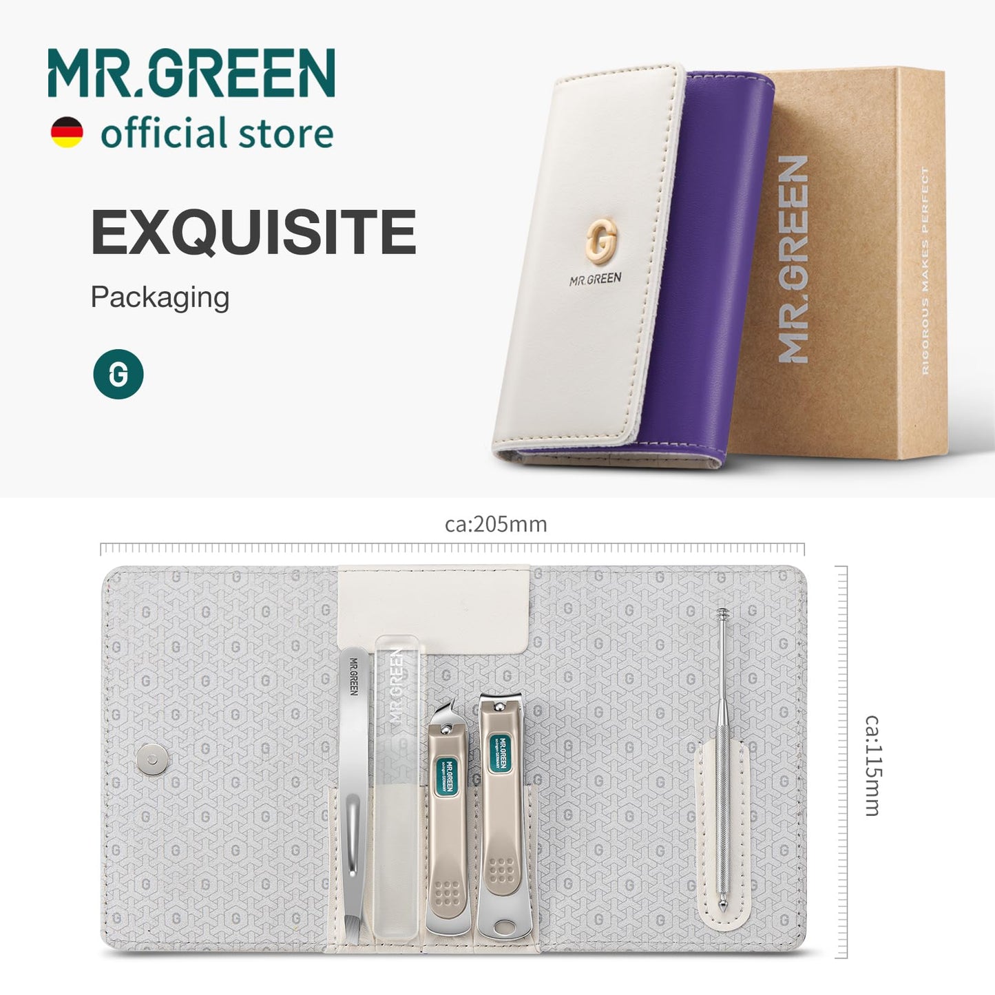 MR.GREEN Colorful Manicure Set Practical Pedicure Kits Nail Clippers Personal Care Tools Facial Hair Scissors with Fashion Case (Mr-6681 Green)