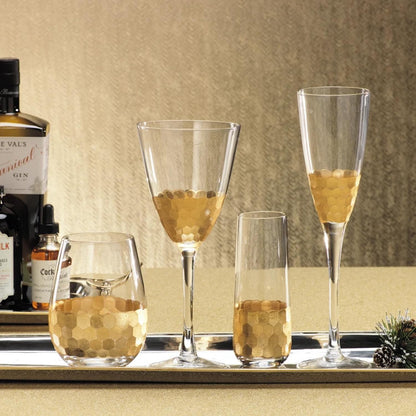Zodax Fez Cut Stemless Glasses with Gold Leaf | Set of 6 (Wine or All Purpose)