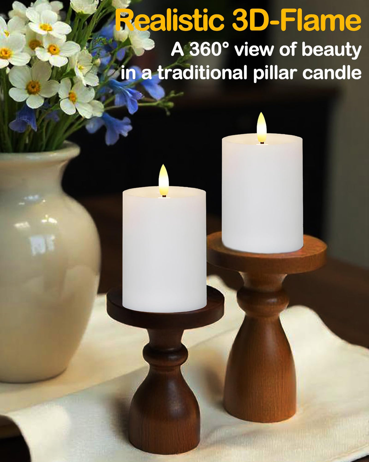 Gmnee 3"x6" Outdoor Waterproof Flameless Candles with Remote and Timers, LED Candles, Battery Operated Candles, Electric Fake Pillar Candles for Patio, Porch, and Lanterns Decor (White, Plastic)