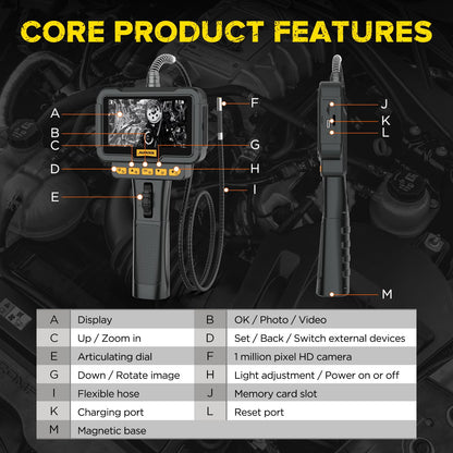 AUTOOL SVB208 Articulating Video Borescope, Endoscope Camera with Light,6.25mm Ultra-Thin Probe,4.3" LCD with 8X Zoom Articulated Camera,IP67 Waterproof Snake Camera for Automotive Engine Inspection