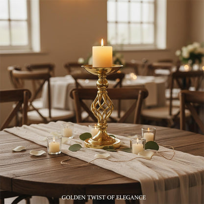 Iron Candlestick Holder, Twisted Metal Design with Gold Finish for Table Centerpieces and Home Decor (1 PC)