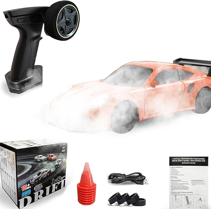 1/43 Mini RC Drift Car with Gyroscope 2.4GHz 4WD Full Proportional High Speed Micro Hobby RC Cars with Lights Racing Tires Fast Small Remote Control Car Toy Model Gift for Adults Kids Boys Girls